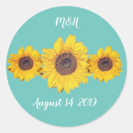 personalisiertes Sonnenblumentrio - Hochzeit auf B Runder Aufkleber