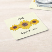 personalisiertes Sonnenblumentrio - Stallhochzeit Rechteckiger Pappuntersetzer (angewinkelt)