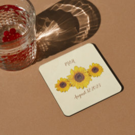 personalisiertes Sonnenblumentrio - Stallhochzeit Rechteckiger Pappuntersetzer