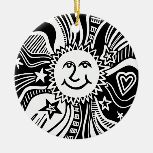 Personalisiertes Sonnenmuster Keramik Ornament (Vorne)