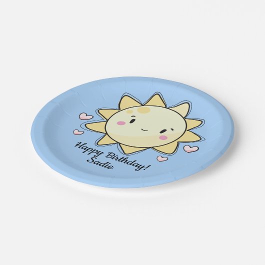 Personalisiertes Sonnenscheinpapier zum Geburtstag Pappteller (Schrägansicht)