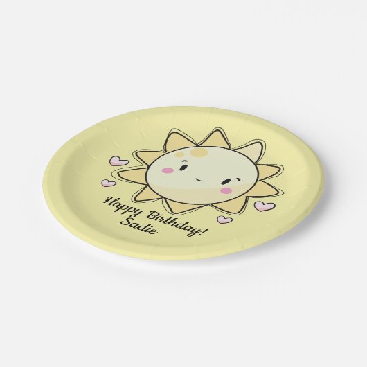 Personalisiertes Sonnenscheinpapier zum Geburtstag Pappteller (Schrägansicht)