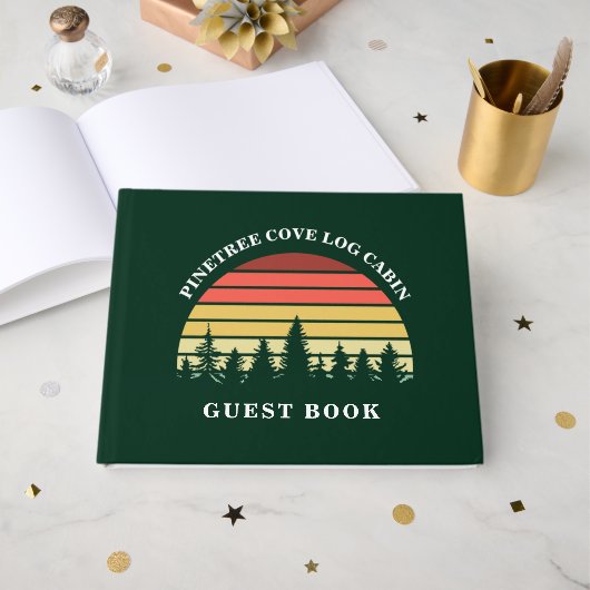 Personalisiertes Sonnenuntergang-Blockhaus Gästebuch (Vorderseite Offen)