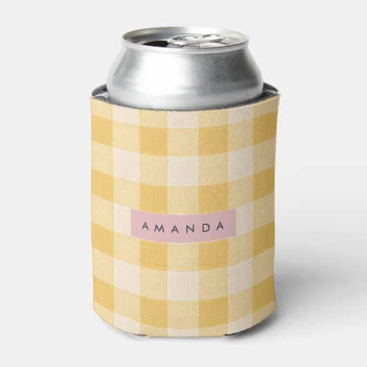 Personalisiertes Sonniges Gelb Gingham Karo Dosenkühler (Kanne Vorderseite)