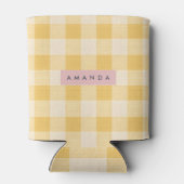 Personalisiertes Sonniges Gelb Gingham Karo Dosenkühler (Rückseite)