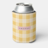Personalisiertes Sonniges Gelb Gingham Karo Dosenkühler (Kanne Rückseite)