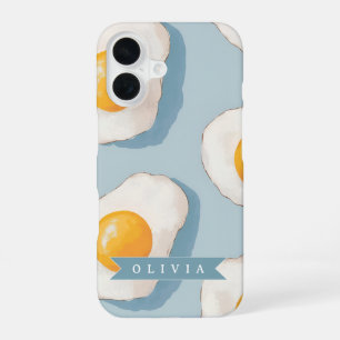 Personalisiertes Spiegelei-Muster Spaß Blau Lustig iPhone 16 Hülle