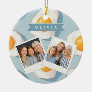 Personalisiertes Spiegelei-Muster Spaß Blau Lustig Keramik Ornament