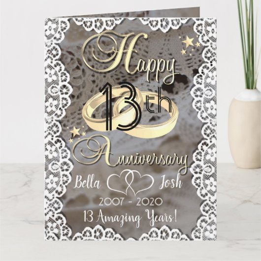 Personalisiertes Spitzenthema 13. Hochzeitstag Karte (Vorderseite)