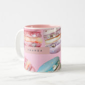 Personalisiertes sprudelndes Pastell-Macaron-Glück Zweifarbige Tasse (Vorderseite Links)
