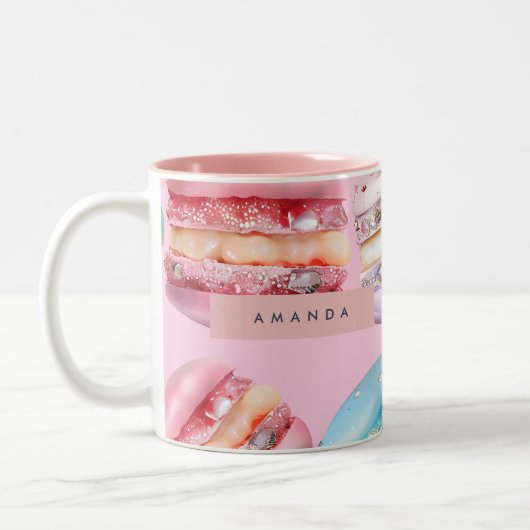 Personalisiertes sprudelndes Pastell-Macaron-Glück Zweifarbige Tasse (Links)