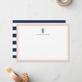 Personalisiertes Stationery Pink & Navy Ananas fla Mitteilungskarte (Vorderseite/Rückseite Beispiel)