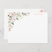 Personalisiertes Stationieren in Pink Floral Mitteilungskarte (Vorne/Hinten)