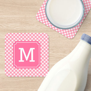 Personalisiertes stilvolles Baby-Rosa-Gingham-Mono Getränkeuntersetzer