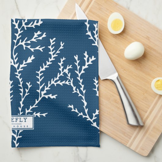 Personalisiertes, stilvolles Seetang-Muster Aquama Geschirrtuch (Viertel Falte)