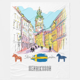 Personalisiertes Stockholm Sverige Aquarellmalerei Fleecedecke