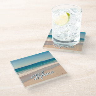 Personalisiertes Strandfoto Ozean Blau Landschaft Glasuntersetzer