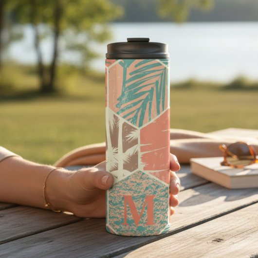 Personalisiertes Strandmuster Monogramm Thermosbecher