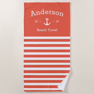 Personalisiertes Strandtuch - gestreift orange nau