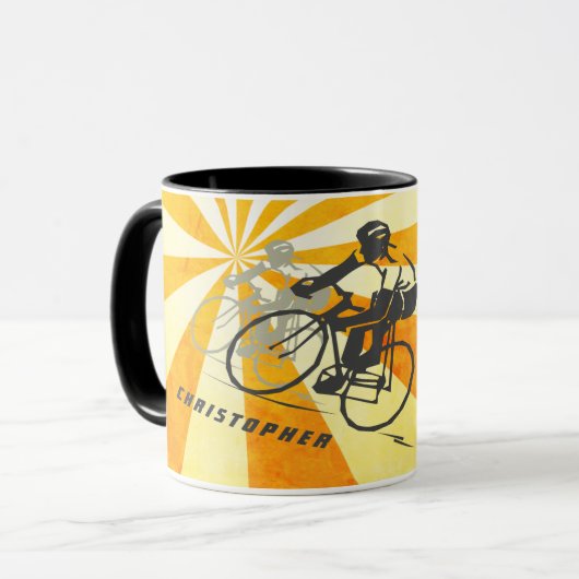 Personalisiertes Straßenrad und Retro Sunburst Bik Tasse (Vorderseite Links)