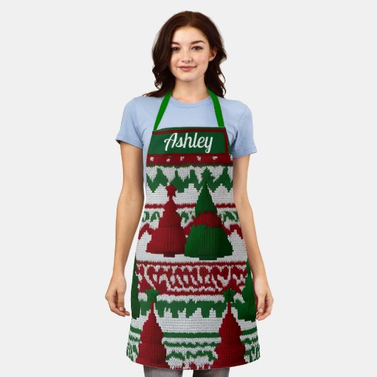 Personalisiertes Strickbaummuster Schürze (Getragen)