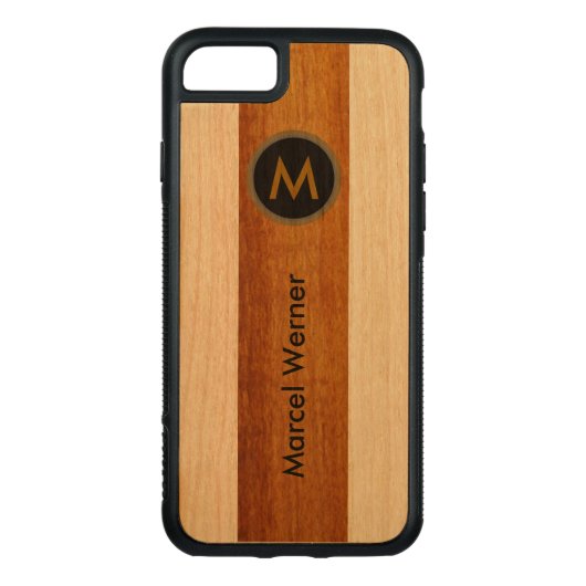 personalisiertes stylisches Monogramm Carved Wood iPhone Hülle (Rückseite)