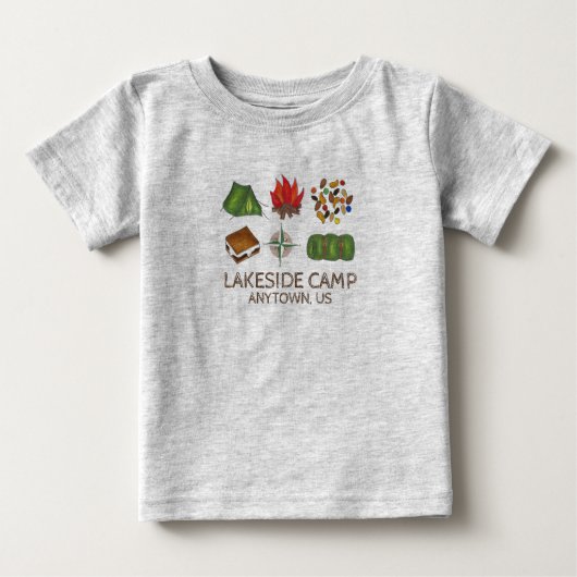 Personalisiertes Summer Camp Camping Zelt Campfire Baby T-shirt (Vorderseite)