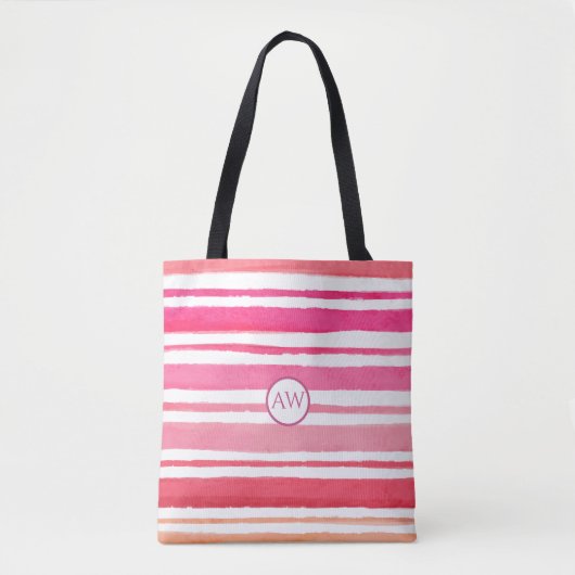 Personalisiertes Summer Pink Stripey Monogramm Tasche (Vorderseite)