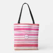 Personalisiertes Summer Pink Stripey Monogramm Tasche (Rückseite)