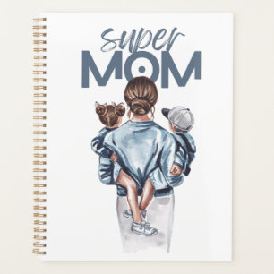 Personalisiertes Super-Mama mit Sohn und Tochter G Planer