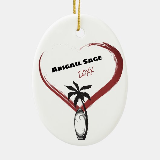 Personalisiertes Surfbrett im Dolphin Surfen Weihn Keramik Ornament (Hinten)