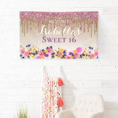 Personalisiertes Süß 16 | Glitzer zum Blumentropfe Banner (Insitu)