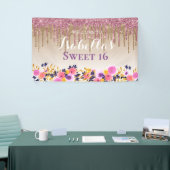 Personalisiertes Süß 16 | Glitzer zum Blumentropfe Banner (Messeveranstaltung)