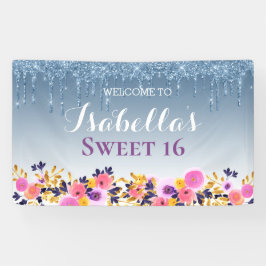 Personalisiertes Süß 16 | Glitzer zum Blumentropfe Banner