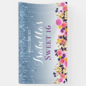 Personalisiertes Süß 16 | Glitzer zum Blumentropfe Banner (Vertikal)