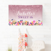Personalisiertes Süß 16 | Glitzer zum Blumentropfe Banner (Insitu)
