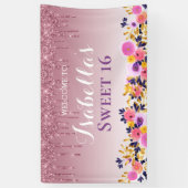 Personalisiertes Süß 16 | Glitzer zum Blumentropfe Banner (Vertikal)