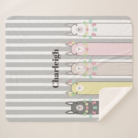 Personalisiertes Süße Tier Farbenfrohe Llamas Kind Sherpadecke (Vorderseite (Horizontal))