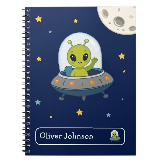 Personalisiertes süßes Alien-Space-Mond-Name-Schul Notizblock (Vorderseite)