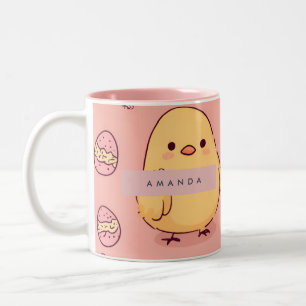 Personalisiertes Süßes Babyküken-Muster Zweifarbige Tasse