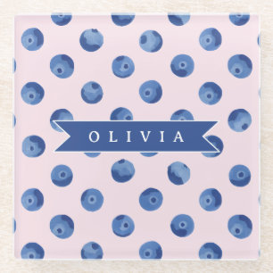 Personalisiertes Süßes Blaubeer-Aquarell-Geschenk  Glasuntersetzer