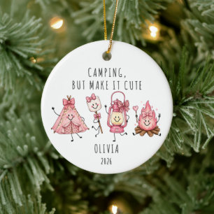 Personalisiertes süßes Camping-Mädchen Keramik Ornament
