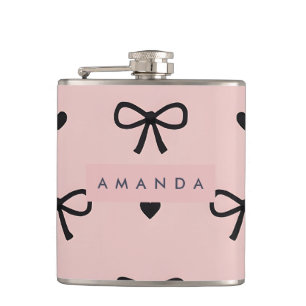 Personalisiertes Süßes Chic Rosa Schleife- und Her Flachmann