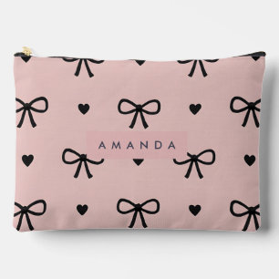 Personalisiertes süßes chic rosa Schleife- und Her Zubehörtasche
