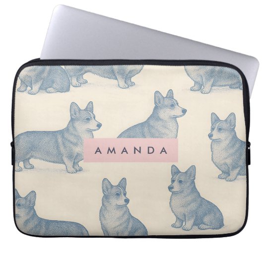 Personalisiertes Süßes Corgi Muster Laptopschutzhülle (Vorderseite)