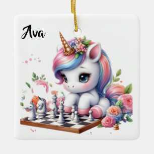 Personalisiertes süßes Einhorn/Kleinkind spielt Sc Keramikornament