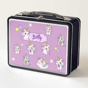 Personalisiertes süßes Einhorn Lila Metall Brotdose