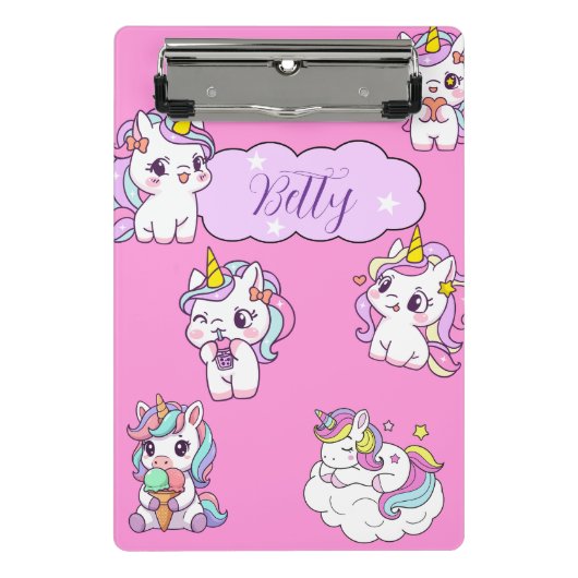 Personalisiertes süßes Einhorn Mini Klemmbrett (Vorderseite)
