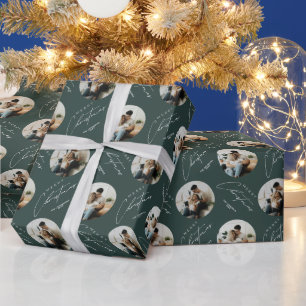 Personalisiertes süßes elegantes Foto Grün Weihnac Geschenkpapier