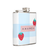 Personalisiertes Süßes Erdbeer Gingham Blau Flachmann (Rechts)